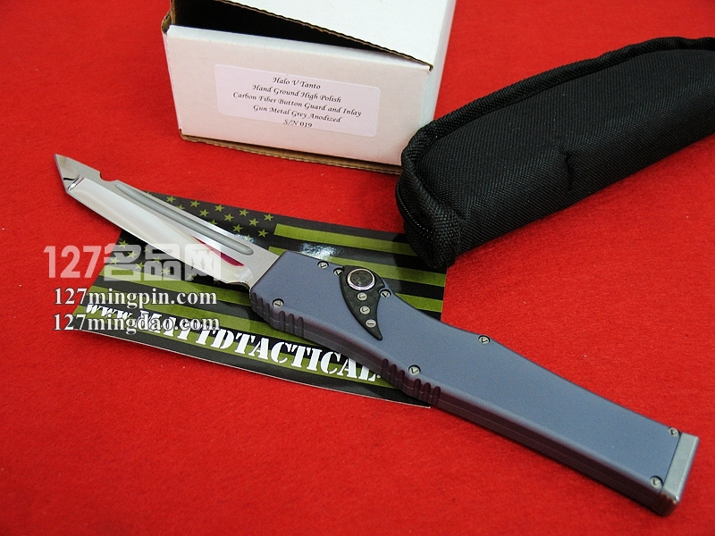 美国微技术MICROTECH HALO V S/N 剑标 半镜面灰色柄强力直跳 美国微技术MICROTECH HALO V S/N 剑标 半镜面灰色柄强力直跳