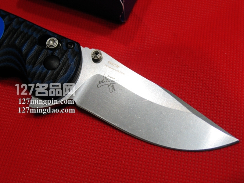 美国蝴蝶Benchmade 300-1 蓝黑G-10柄鳍轴锁全刃折刀