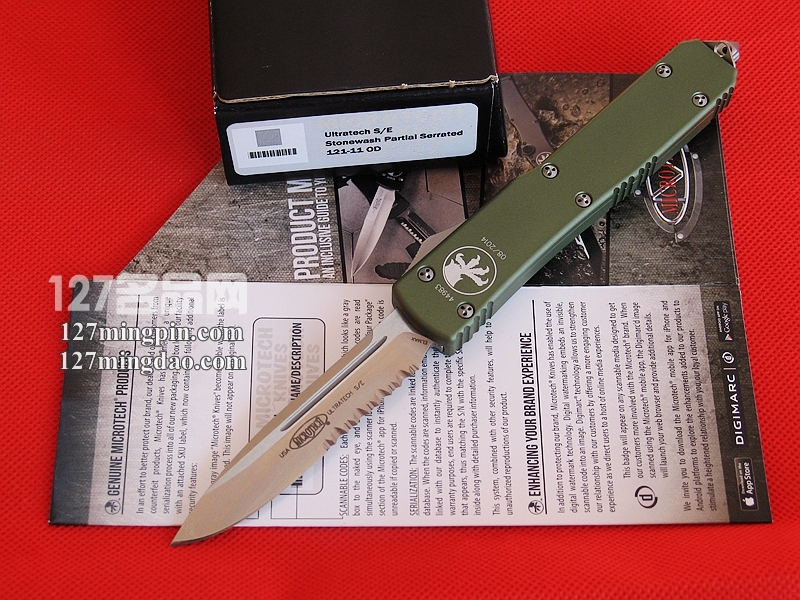 美国微技术MICROTECH 121-11OD 绿色柄单锋半齿直跳 美国微技术MICROTECH 121-11OD 绿色柄单锋半齿直跳
