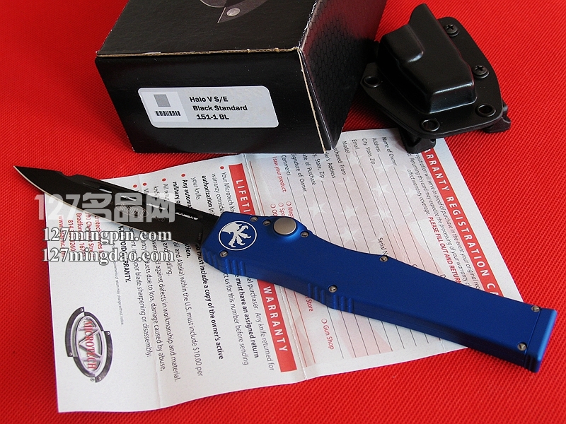 美国微技术MICROTECH 151-1BL 蓝色柄 强力直弹刀 美国微技术MICROTECH 151-1BL 蓝色柄 强力直弹刀