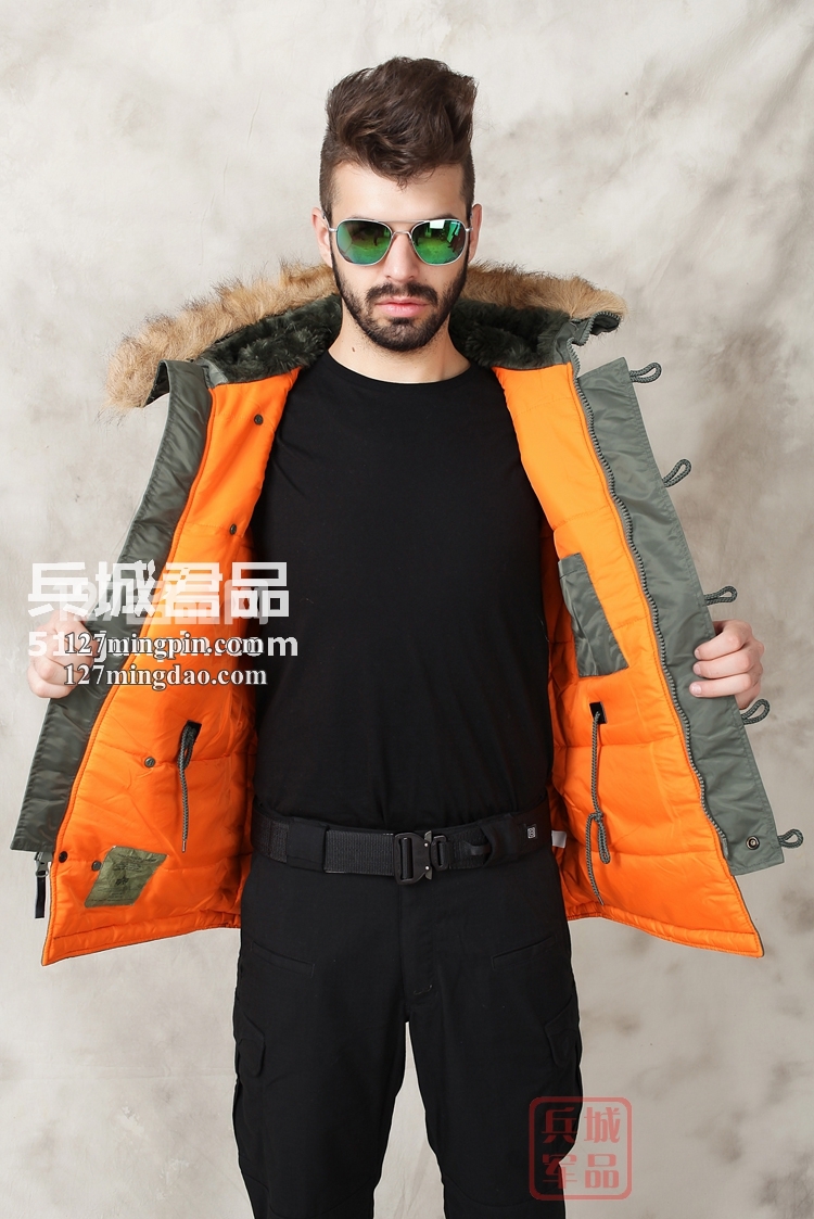 美国正品Alpha阿尔法 N3B 假毛瘦身版 缎面 男式棉服防寒风衣 美国正品Alpha阿尔法 N3B 假毛瘦身版 缎面 男式棉服防寒风衣
