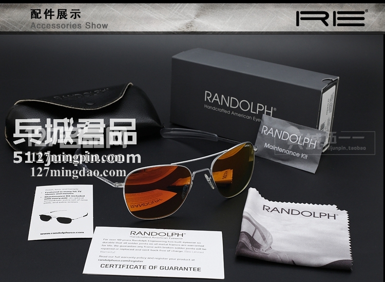 正品美国Randolph兰道夫 飞行员系列 镀膜PC眼镜直柄太阳镜 