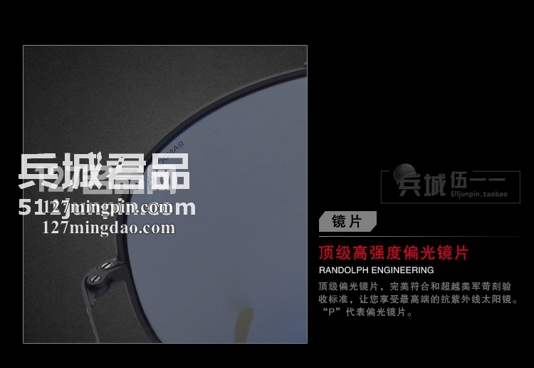 Randolph兰道夫/蓝道夫/新款太阳眼镜黑架弯臂PC镜12434偏光镜