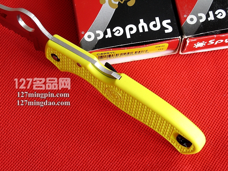 美国蜘蛛SPYDERCO   C89SYL黄色柄水手全齿折刀  127名刀网