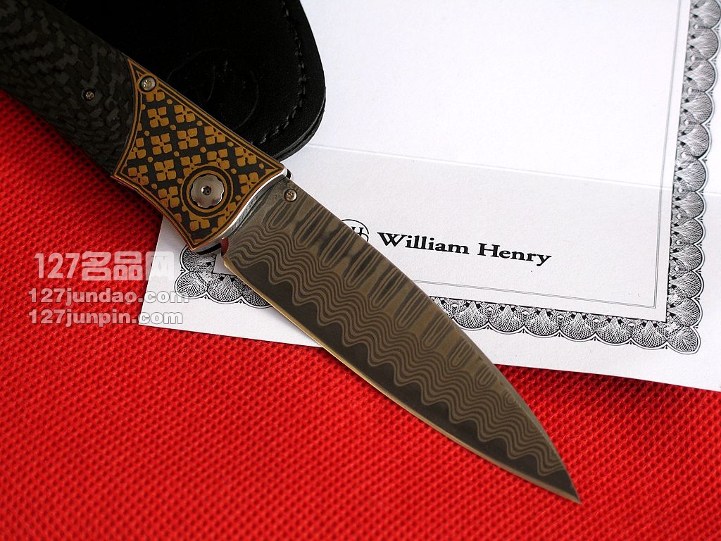美国William Henry威廉亨利 B30 WALDEN 24K金镶嵌大马士革版 名刀