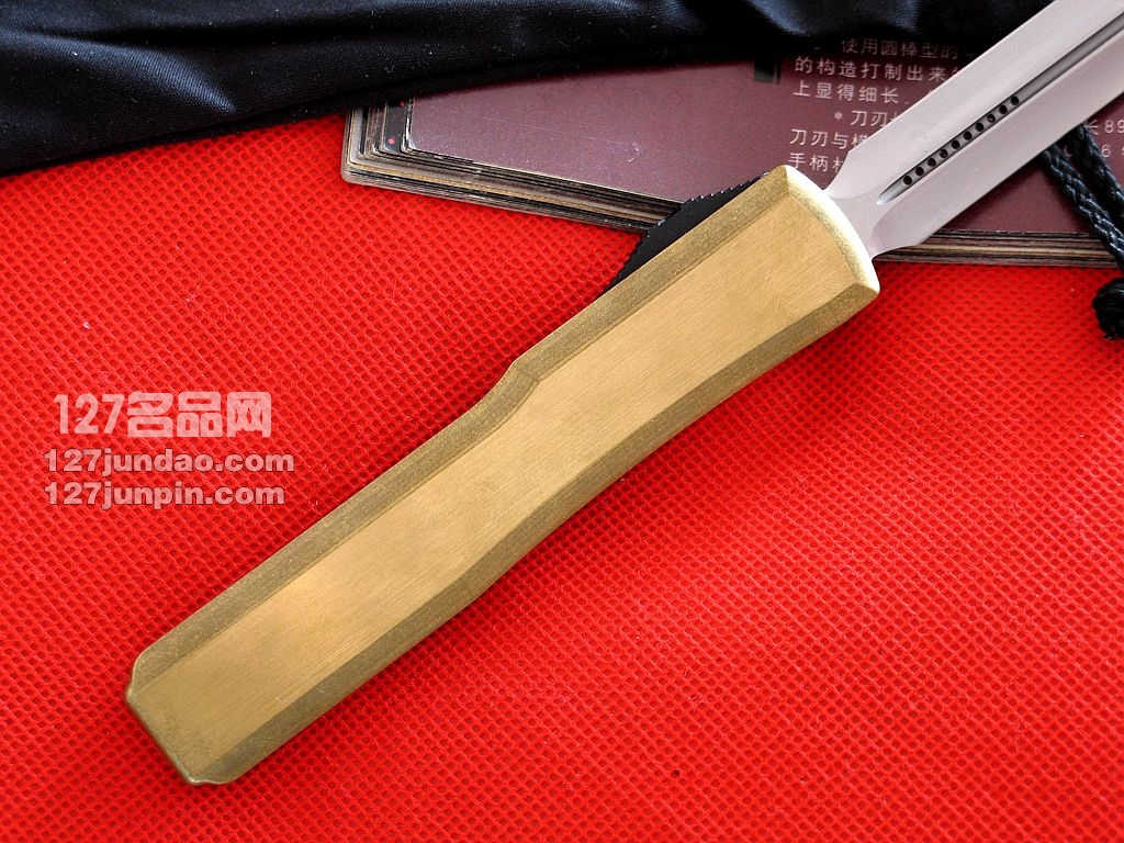 美国MICROTECH微技术 Ultratech Brass双刃镜面铜柄直跳刀 世界名刀