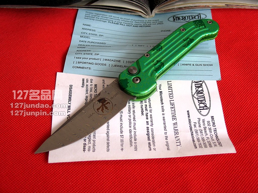 美国Microtech微技术2001款大马士革侧跳刀LUDT军刀 127名品网 美国Microtech微技术2001款大马士革侧跳刀LUDT军刀 127名品网