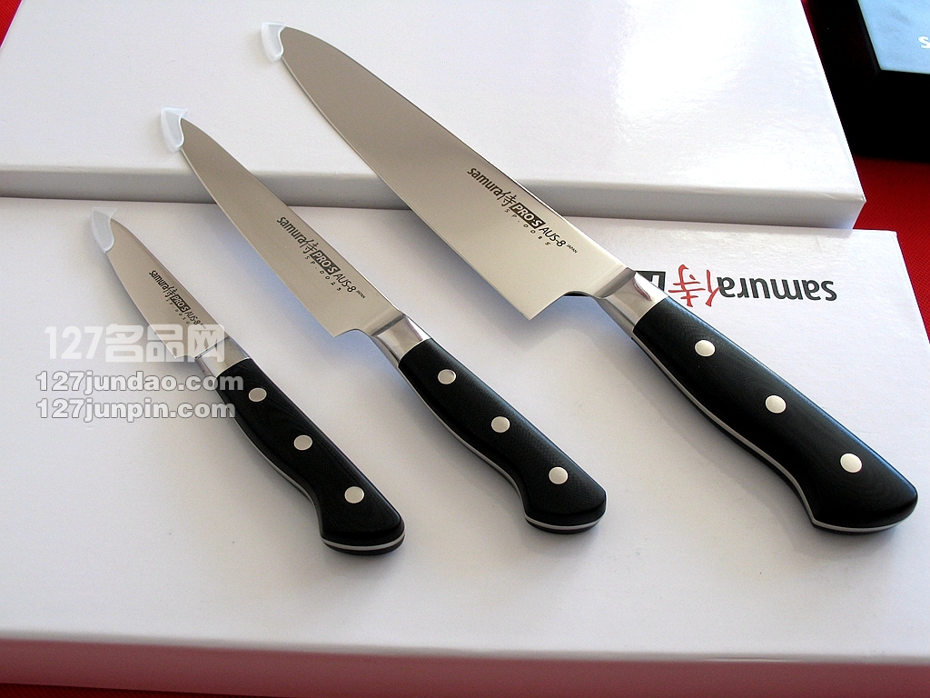 日本samura侍魂厨刀三件套装 AUS8 G-10夹钢套装手工菜刀 名刀 日本samura侍魂厨刀三件套装 AUS8 G-10夹钢套装手工菜刀 名刀