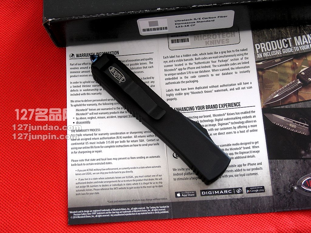 美国微技术MICROTECH SE大马士革碳纤维柄特别版直弹刀