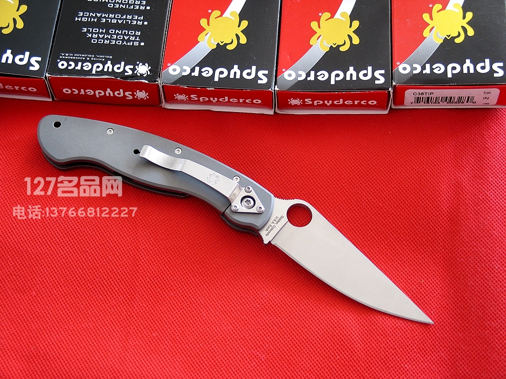 美国蜘蛛SPYDERCO C36TIP  127名刀网钛金属柄军用战术折刀