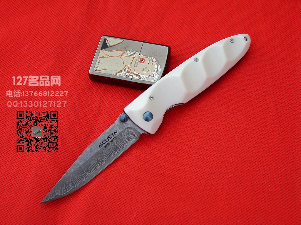 MCUSTA传世家徽 25D梯田纹大马士革钢柄折刀 MCUSTA传世家徽 25D梯田纹大马士革钢柄折刀