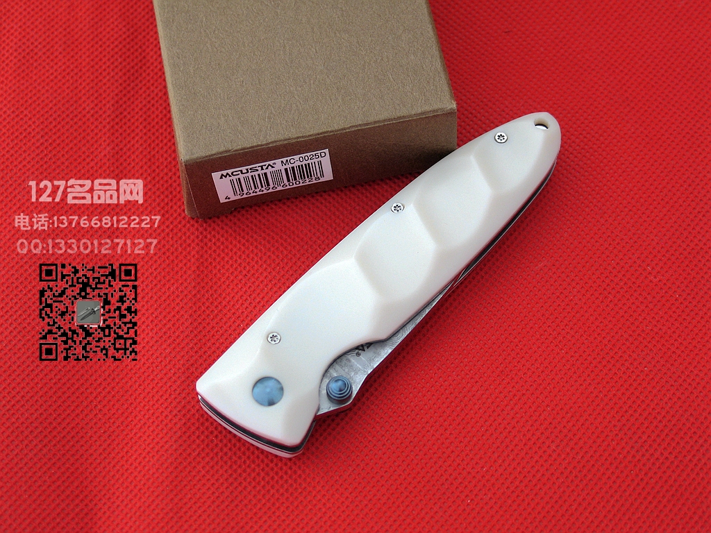 MCUSTA传世家徽 25D梯田纹大马士革钢柄折刀