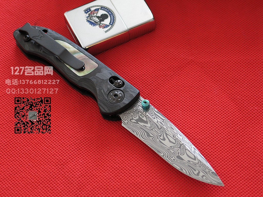 Benchmade蝴蝶698-181大马士革碳纤维嵌珍珠贝柄限量珍藏版