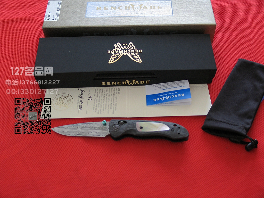 Benchmade蝴蝶698-181大马士革碳纤维嵌珍珠贝柄限量珍藏版