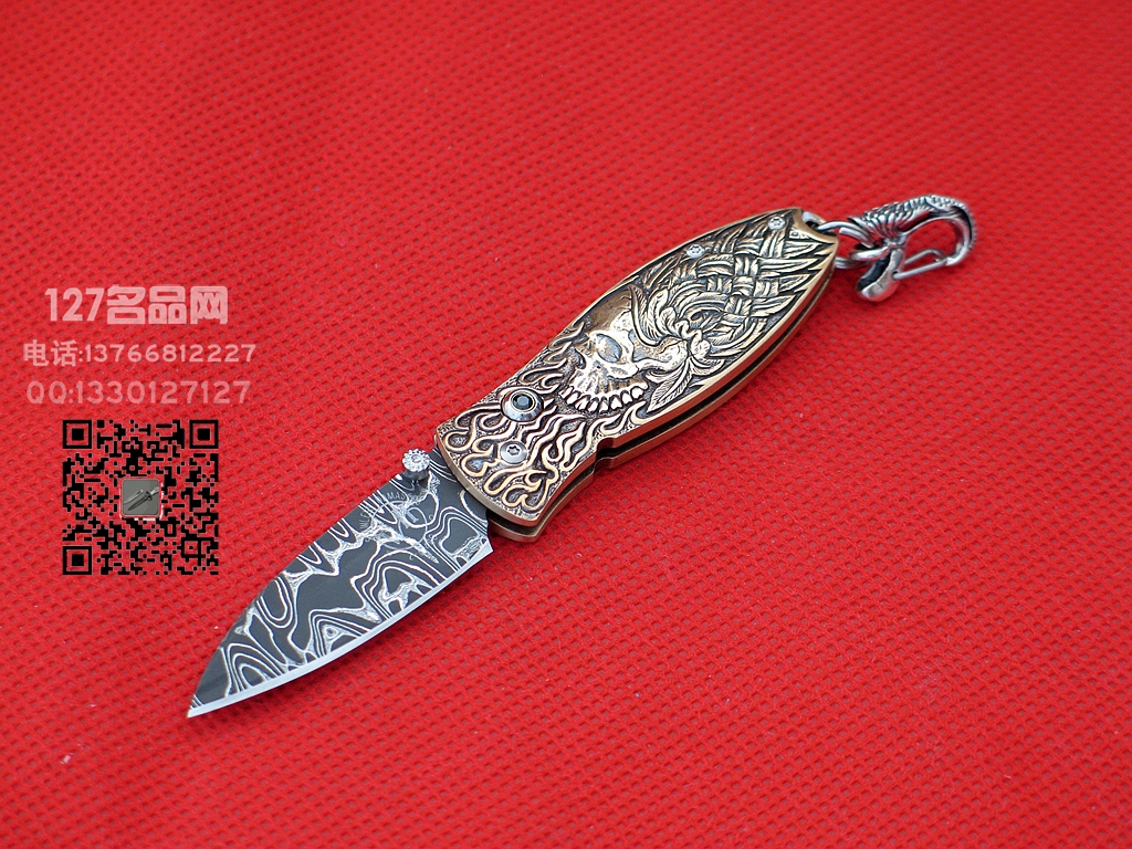 William Henry威廉亨利B02 DEPARTURE吊坠刀 黄铜骷髅图案项链刀 William Henry威廉亨利B02 DEPARTURE吊坠刀 黄铜骷髅图案项链刀