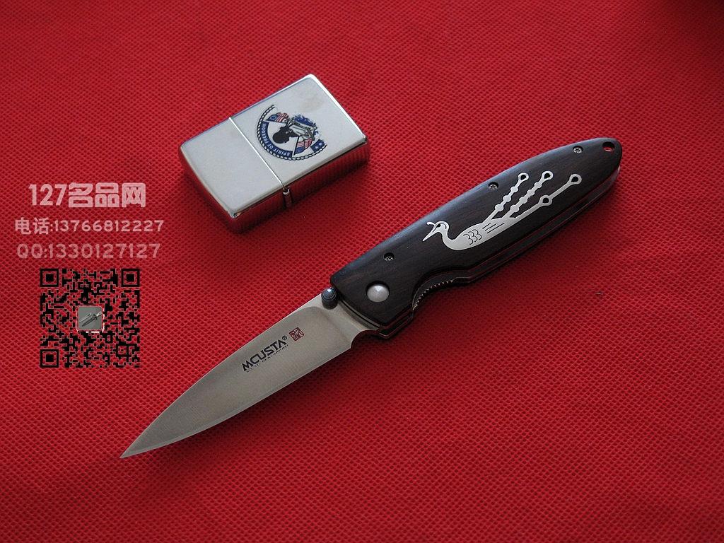 日本MCUSTA传世家徽LMC-1303孔雀限量版 檀木镶嵌孔雀柄折刀 日本MCUSTA传世家徽LMC-1303孔雀限量版 檀木镶嵌孔雀柄折刀