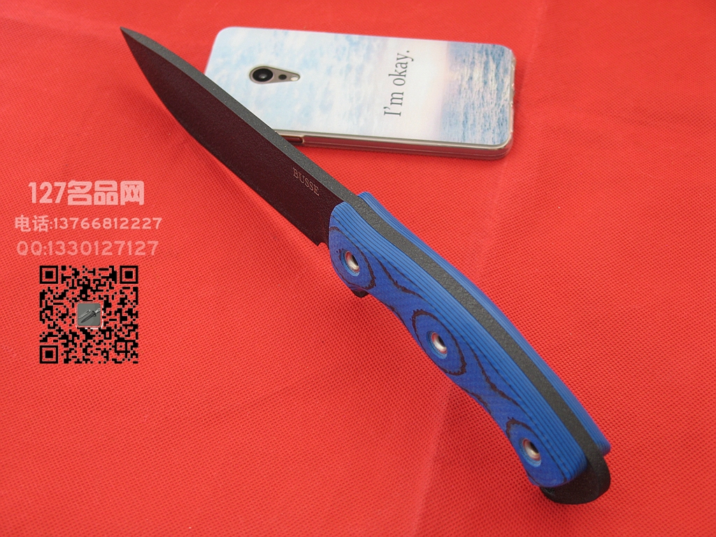 美国巴斯Busse SHE战斗刀 INFI篮色米卡塔柄 127名品网