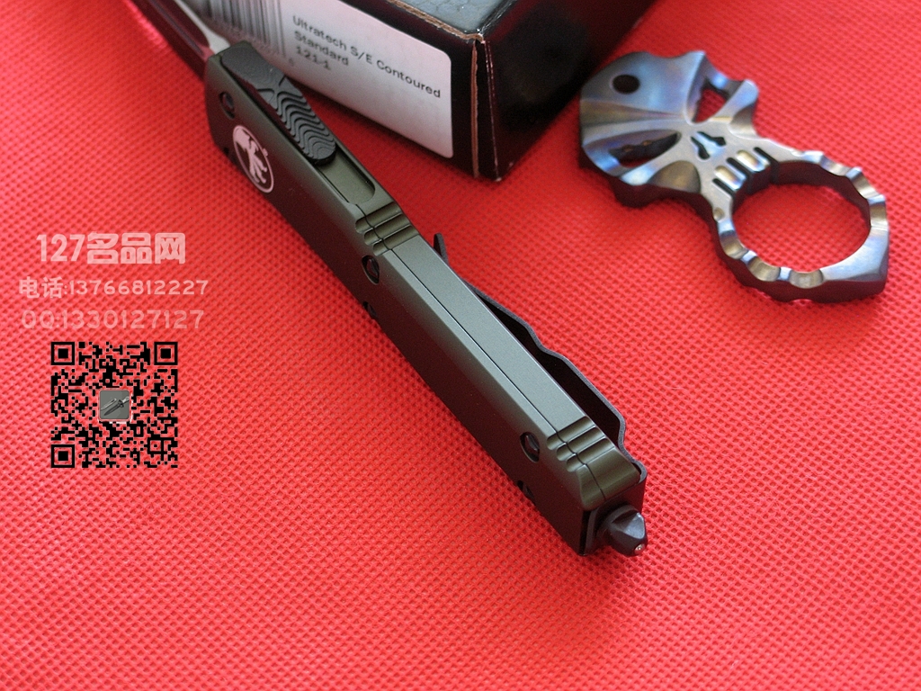 美国微技术MICROTECH 121双色T头绿色柄直跳军刀