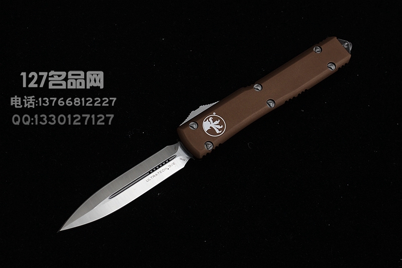 美国微技术Microtech 122-4TA缎面棕褐色柄双锋直跳 美国微技术Microtech 122-4TA缎面棕褐色柄双锋直跳